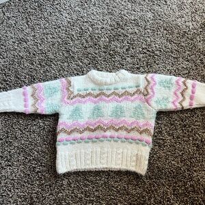 Zara Cream Sweater with Pink and Green Accents